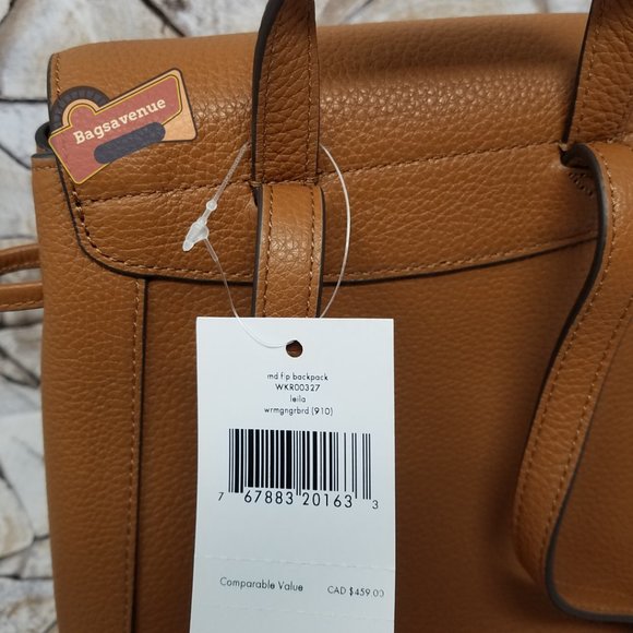 Leila Medium Flap Leather Backpack Warm Gingerbread Bag Purse NWT Kate Spade